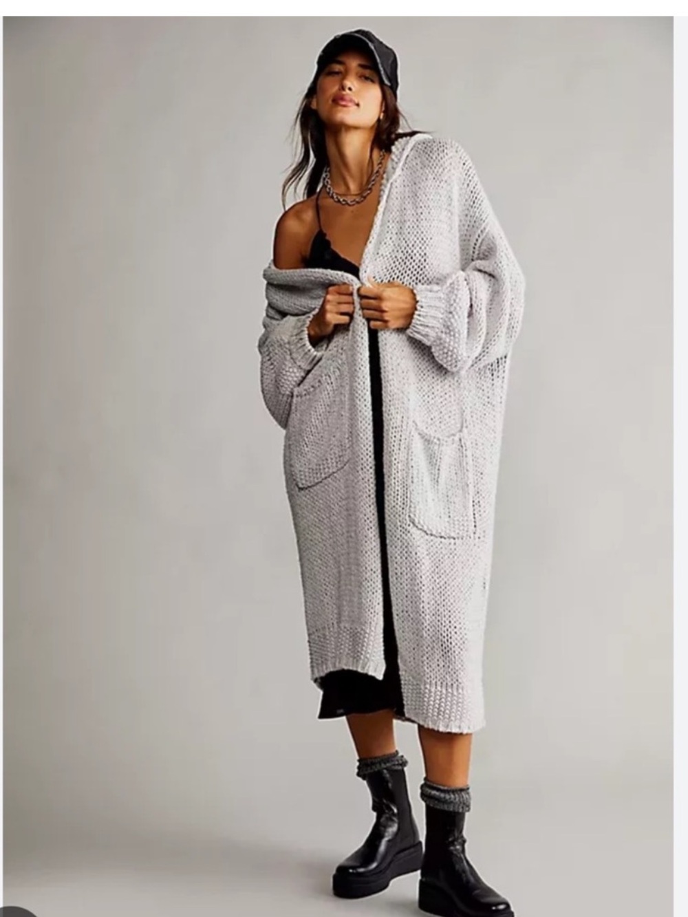 Free People Crofter Cardi Hooded Chunky Knit Cardigan XS